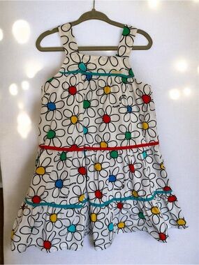 Girls White Floral Tiered Sundress with Multicolor Dots